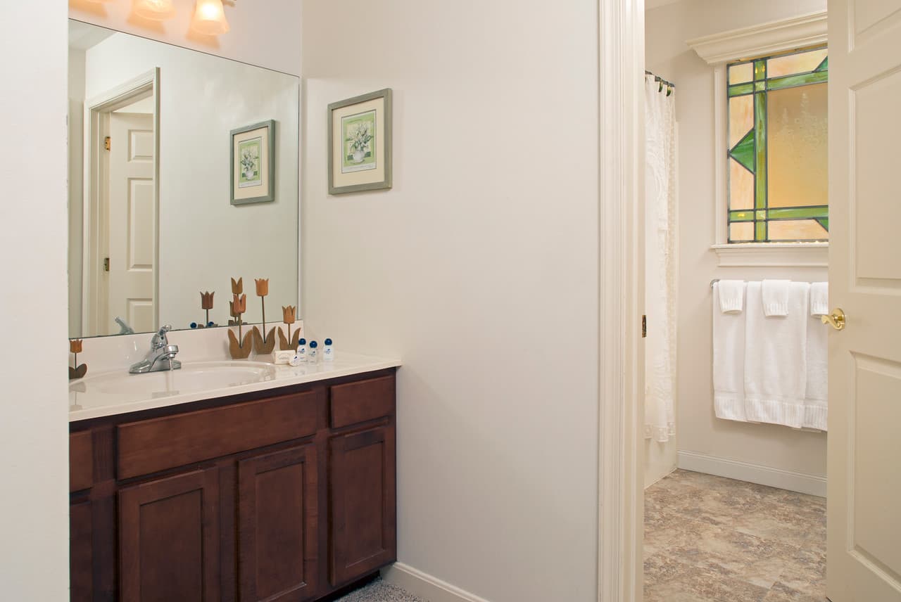 Private bathroom with separate vanity space