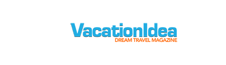 Logo for VacationIdea, featuring the brand name in blue and orange text.