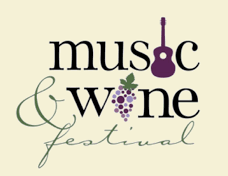 Logo for a music and wine festival featuring a guitar and grape vine.