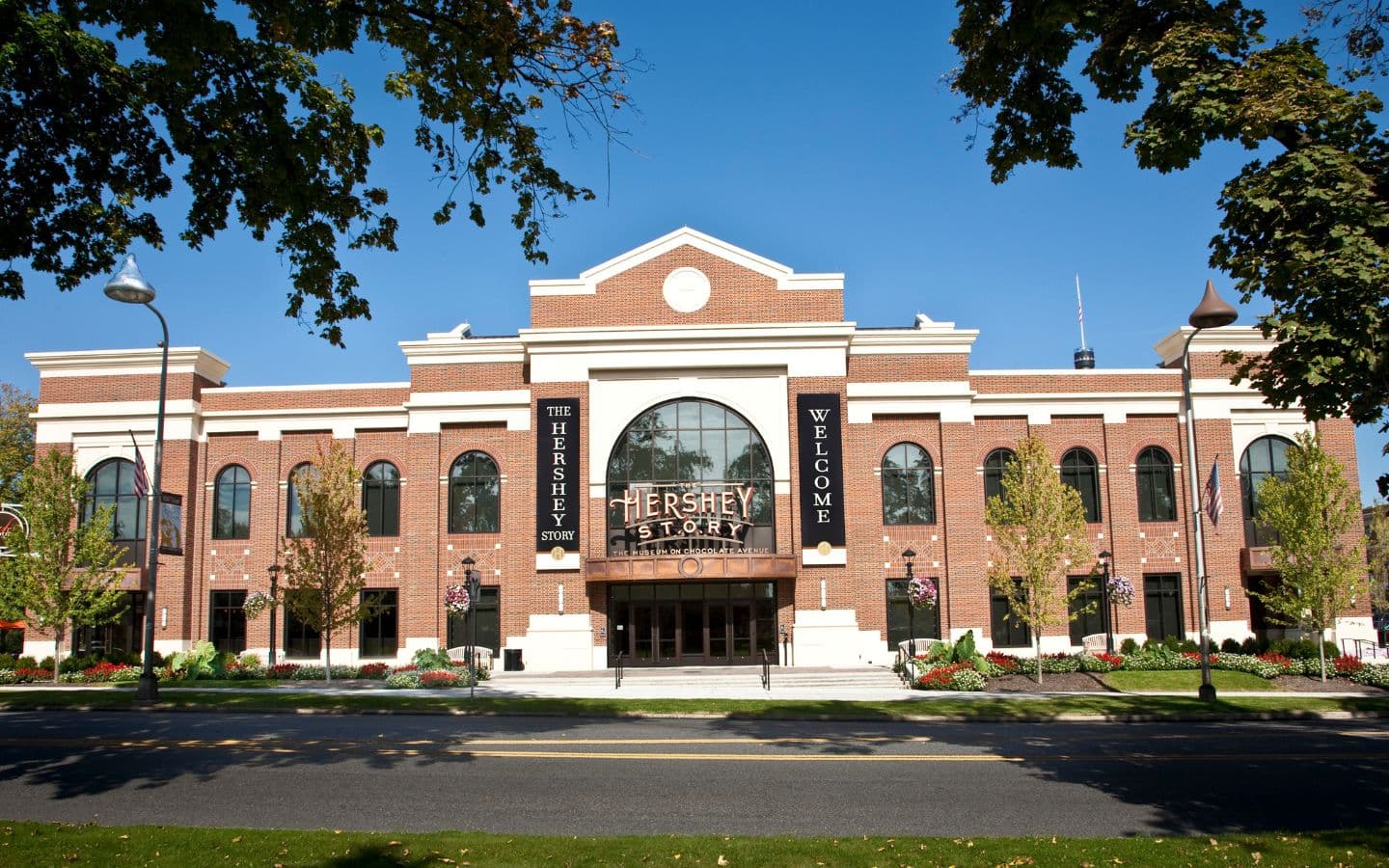 The Hershey Story museum building features a brick façade with large windows and welcoming signage.