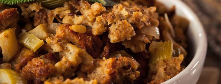 Homemade thanksgiving stuffing in a bowl