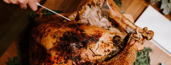 Person carving a delicious looking roasted turkey
