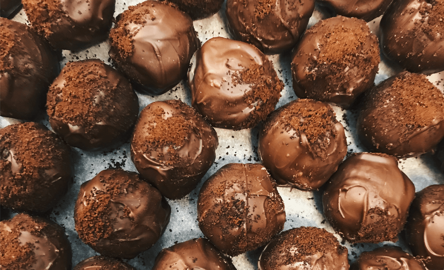 Rows of chocolate truffles